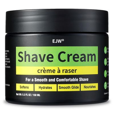 EJW Men&#39;s Shaving Cream - Hydrating with Shea Butter &amp; Coconut Oil - Non-Foaming Formula for Soothing Post-Shave Comfort, Guards Against Irritation and Razor Burn (5.29oz)