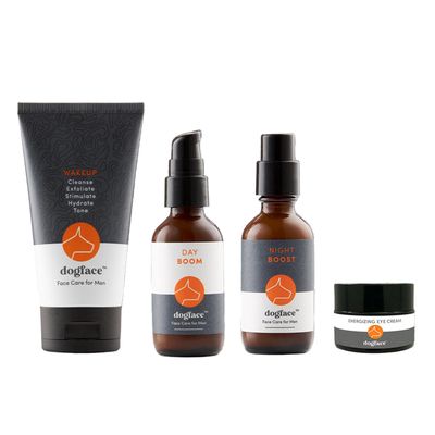 Dogface Men&#39;s Complete Combo- Wakeup Gel Daily Face Wash to Exfoliate, Hydrate &amp; Tone Skin, Day Boom Moisturizer, Night Boost Night Cream Retinol Serum, Eye Cream