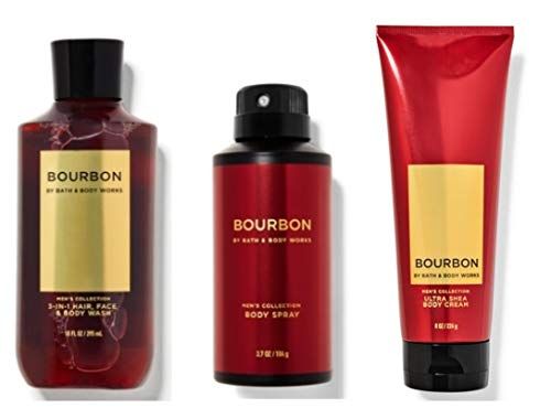 Bath &amp; Body Works Bourbon - Ultra Shea Body Cream 8 oz, 2-in-1 Hair + Body Wash 10 oz &amp; Deodorizing Body Spray 3.7 oz - Set