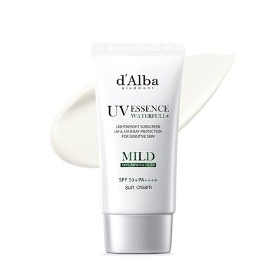 d&#39;alba Piedmont Italian White Truffle Waterfull Mild Sunscreen, Vegan, Mineral Sunscreen, SPF 50+ PA++++, Non-Nano Sunscreen Suitable for all Sensitive Skin, Gentle &amp; Light Finish, Korean Skincare