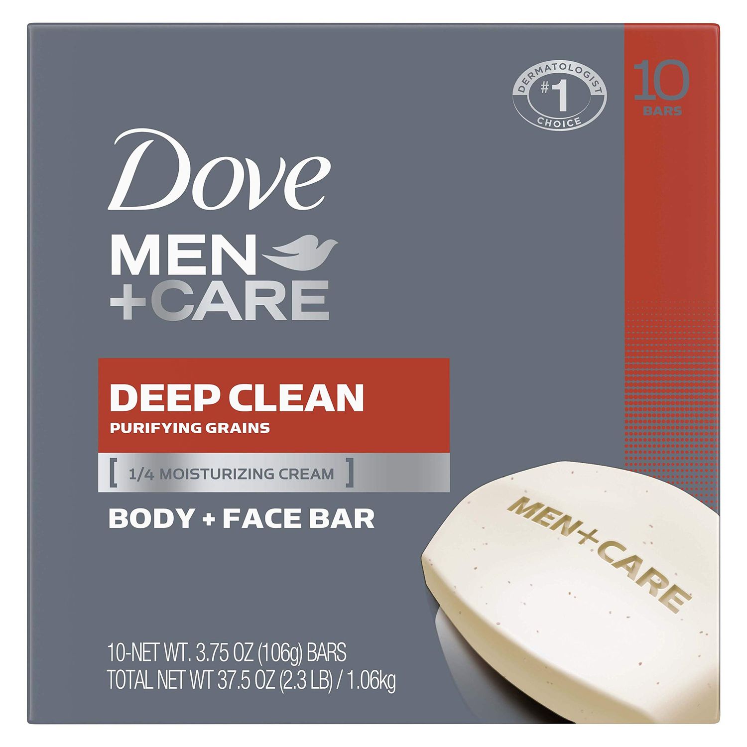 Dove Men+Care Men&#39;s Bar Soap More Moisturizing Than Bar Soap Deep Clean Soap Bar that Effectively Washes Away Bacteria, Nourishes Your Skin 3.75 oz 10 Bars,10 Count(Pack of 1)