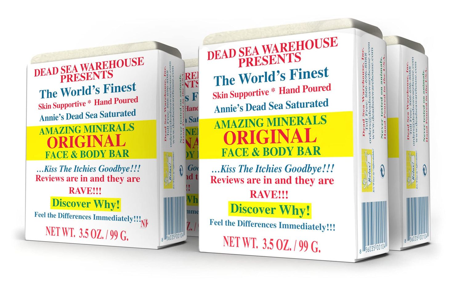 Dead Sea Warehouse - Amazing Minerals Original Face &amp; Body Bar - 3.5 OZ - Dead Sea Salt Soap - All Natural - Soothes &amp; Supports Healthy Skin - 4-Pack
