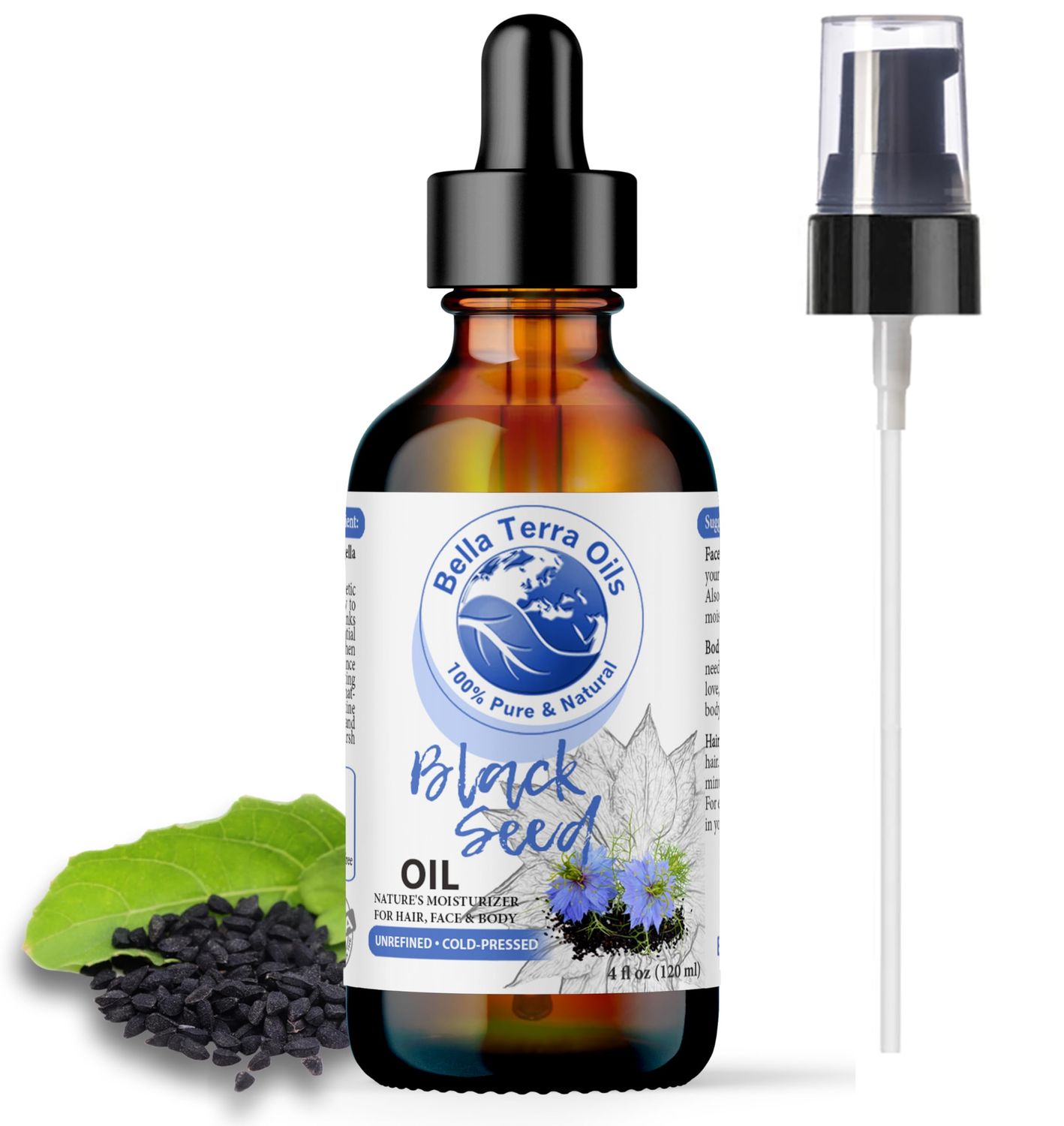 Bella Terra Oils - Black Seed Oil 4oz - Luxuriate in The Richness of Nigella Sativa, High in B-Vitamins, for a Naturally Beautiful Skin