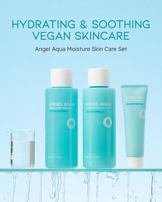 BEYOND Angel Aqua Moisture Skincare Set (11.2fl oz , 3-Piece Set) - Vegan Formula Korean Skin Care for Dry & Rough Skin. Toner & Emulsion. Hyaluronic Acid, Cica, Pantenol