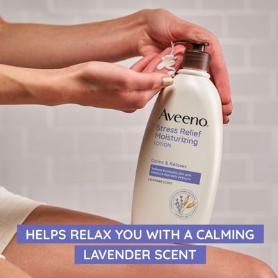 Aveeno Stress Relief Moisturizing Body Lotion with Lavender Scent, to help you feel Calm and Relaxed, Hydrating Body Lotion for Dry Skin, 33 FL OZ