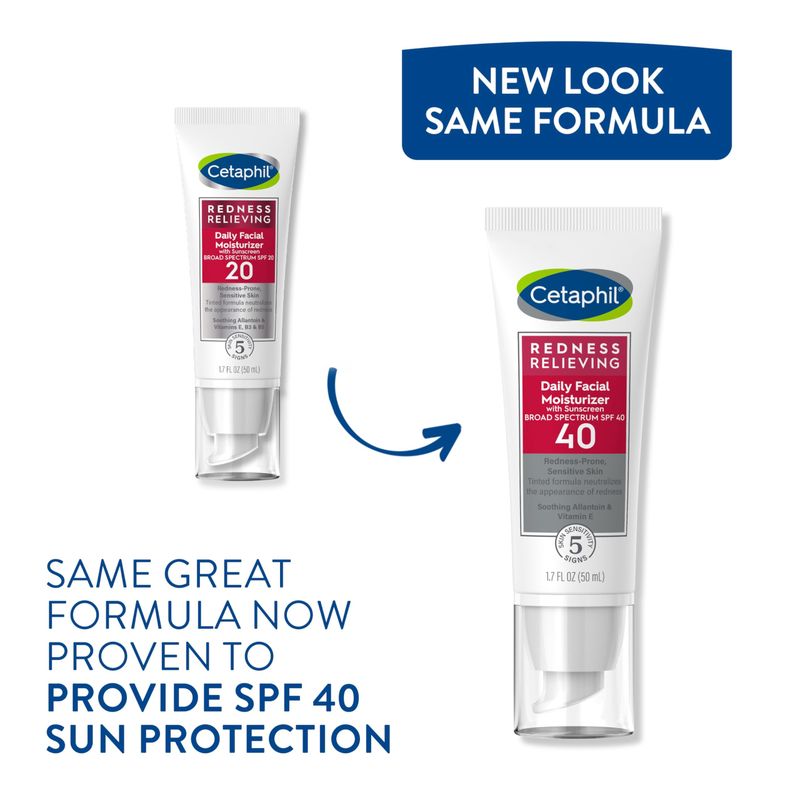 CETAPHIL Redness Relieving Daily Facial Moisturizer SPF 40, 1.7 fl oz, Broad spectrum Sunscreen, Neutral Tint, For Redness-Prone Skin