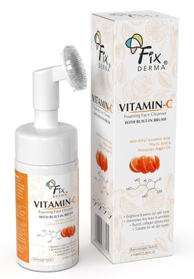 Fixderma 2% Vitamin C Foaming Face Cleanser with Brush, Face wash for Women &amp; Men, Foaming Cleanser for skin tone, Reduces fine lines &amp; wrinkles, Exfoliates the skin - 3.38 FL. OZ