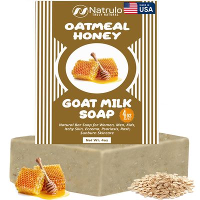 Cactus Honey &amp; Oats Goat&#39;s Milk Soap Bar 4 oz - Natural Bar Soap for Women, Men, Kids, Itchy Skin, Eczema, Psoriasis, Rash, Sunburn Skincare - Calming Colloidal Oatmeal Face Cleanser &amp; Body Wash