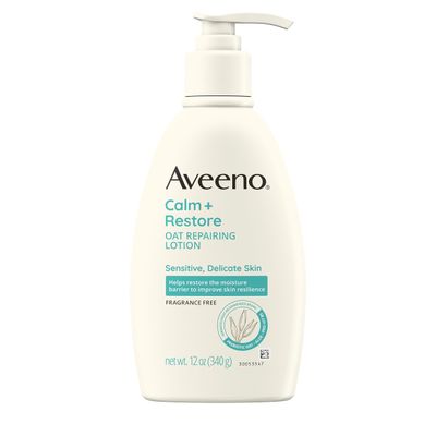 Aveeno Calm + Restore Oat Repairing Body Lotion for Sensitive Skin, Daily Moisturizer with Prebiotic Oat, Aloe &amp; Pro-Vitamin B5 Helps Restore Skin&#39;s Moisture Barrier, Fragrance Free, 12 oz