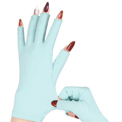 chemotex UV Nail Gloves, Professional UPF50+ Protection UV Gloves for Gel Manicures, Art Skin Care UV Gloves for Gel Nail Lamp, Fingerless Gloves for Protect Hands from Harm, Blue