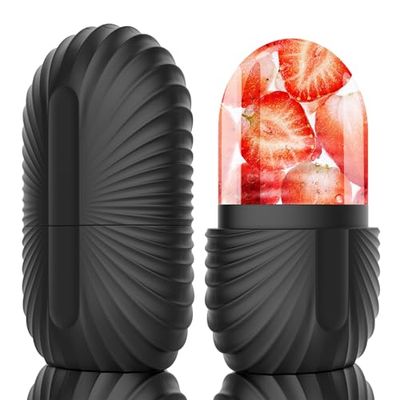 Geepen Ice Face Roller, Silicone Facial Ice Roller, Reusable Skin Care Massager Tools for Relieve Puffiness, Tighten Skin, Shrink Pores Shell Black