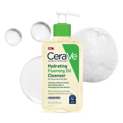 CeraVe Hydrating Foaming Oil Cleanser, Moisturizing Cleanser for Face &amp; Body, Squalane Oil + Hyaluronic Acid + Ceramides, For Dry to Very Dry Skin, Fragrance Free &amp; Residue Free, 8 FL Oz