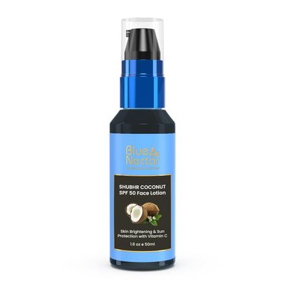 Blue Nectar Coconut Sunscreen SPF 50 Lotion | No White Cast, Plant Based Sunscreen with Vitamin C for Glowing Skin (18 Herbs, 1.6 FlOz)