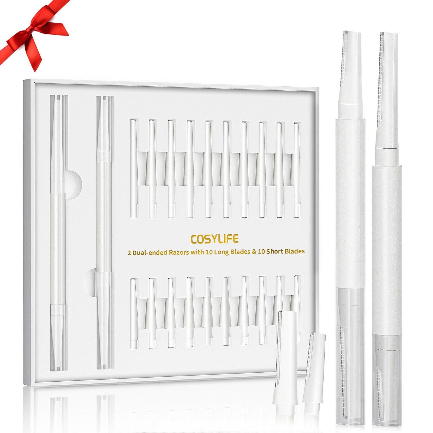 COSYLIFE Dermaplaning Tool for Face Eyebrow Razor, Includes 2 Dual End Razors and 20 Blade Refills Exfoliating Face Razors for Women Facial Razor for Peach Fuzz and Eyebrow Starter Kit