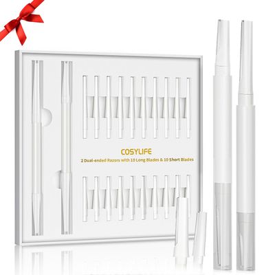 COSYLIFE Dermaplaning Tool for Face Eyebrow Razor, Includes 2 Dual End Razors and 20 Blade Refills Exfoliating Face Razors for Women Facial Razor for Peach Fuzz and Eyebrow Starter Kit