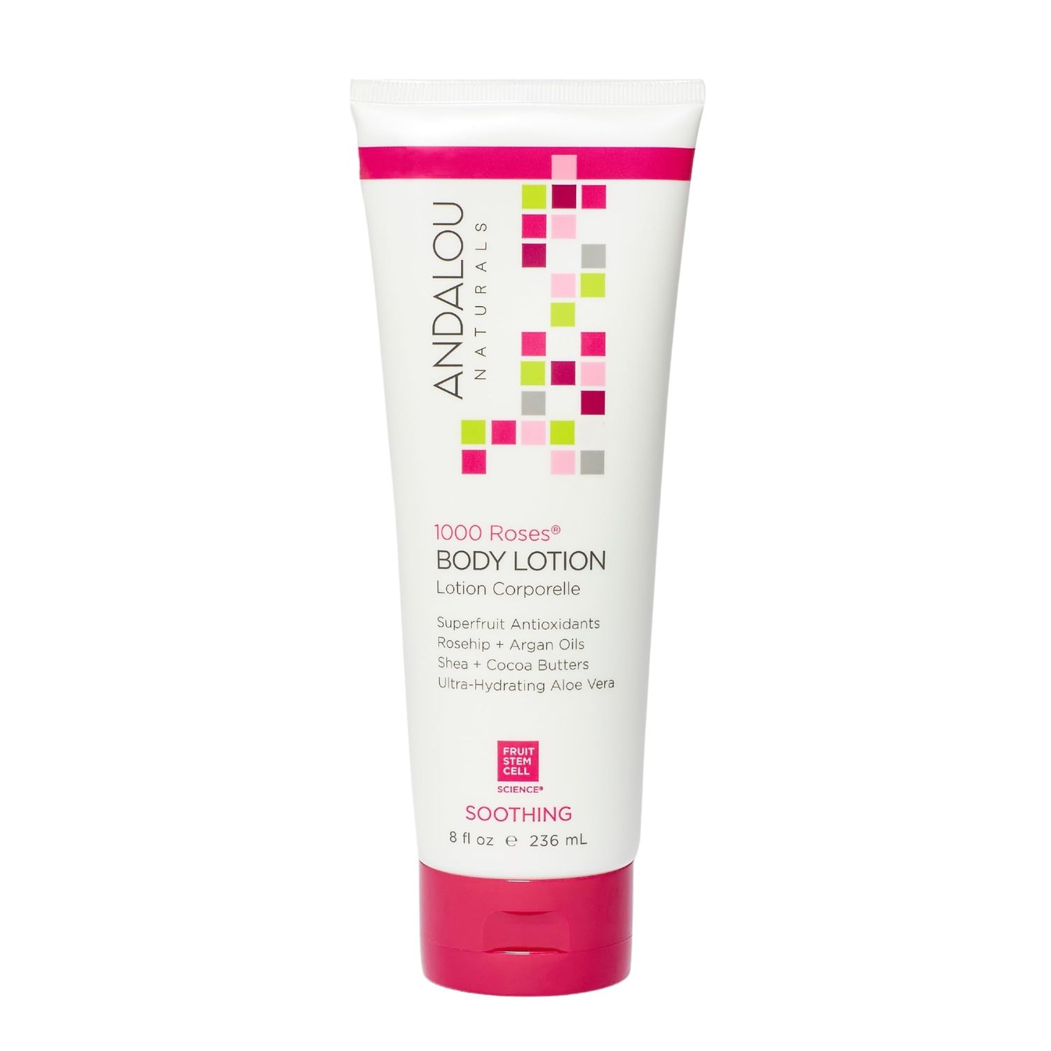 Andalou Naturals 1000 Roses Soothing Body Lotion, with Cocoa + Shea Butter, Aloe &amp; Rosehip, Hydrating Sensitive Skin Lotion for Dry Skin, 8 Fl. Oz