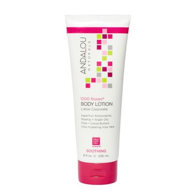 Andalou Naturals 1000 Roses Soothing Body Lotion, with Cocoa + Shea Butter, Aloe &amp; Rosehip, Hydrating Sensitive Skin Lotion for Dry Skin, 8 Fl. Oz