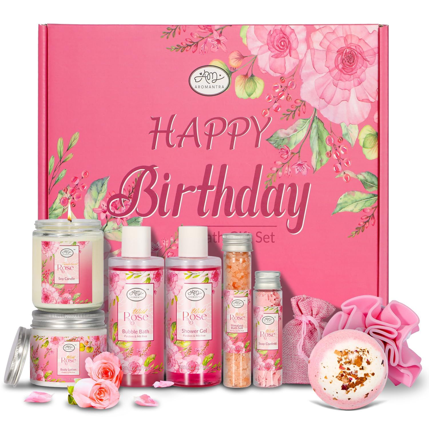 Christmas Gifts for Women, Luxury Spa Gifts for Women W/Bath Bomb, Bath Salt, Body Lotion, Bubble Bath, Gift for Her Sister Mom, Self Care Gifts, Best Friend Gifts for Women Bath Gift Set Rose Scented
