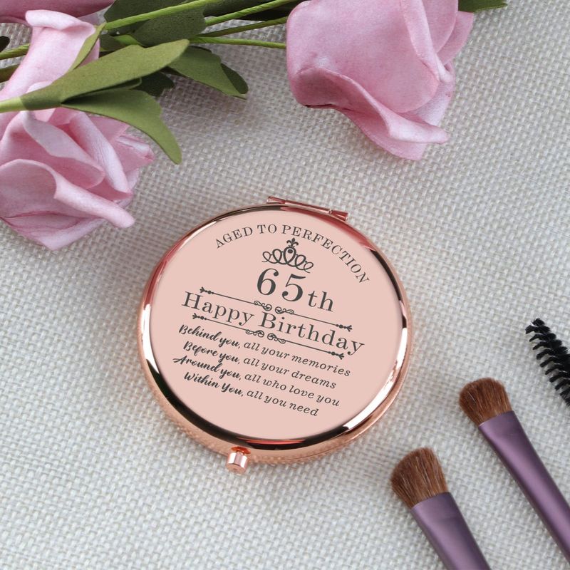 Cawnefil 65th Birthday Gifts for Women Rose Gold Compact Makeup Mirror Happy 65 Birthday Gift Ideas for Women 65th Birthday Gift for Aunt Mom Grandma Sister Friends 65 Birthday Present