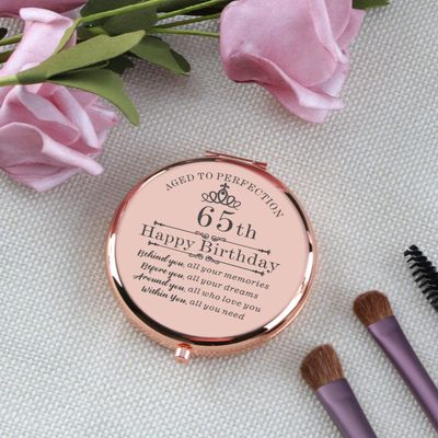 Cawnefil 65th Birthday Gifts for Women Rose Gold Compact Makeup Mirror Happy 65 Birthday Gift Ideas for Women 65th Birthday Gift for Aunt Mom Grandma Sister Friends 65 Birthday Present