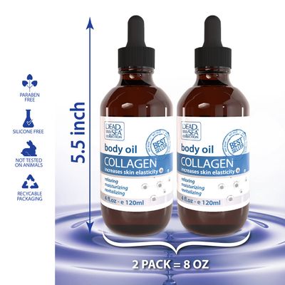 Dead Sea Collection Body Oil for Dry Skin - Collagen &amp; Vitamin E Moisturizing Oil - Anti-Aging and Skin Elasticity Support - Pack of 2 (4 Fl.Oz Each)