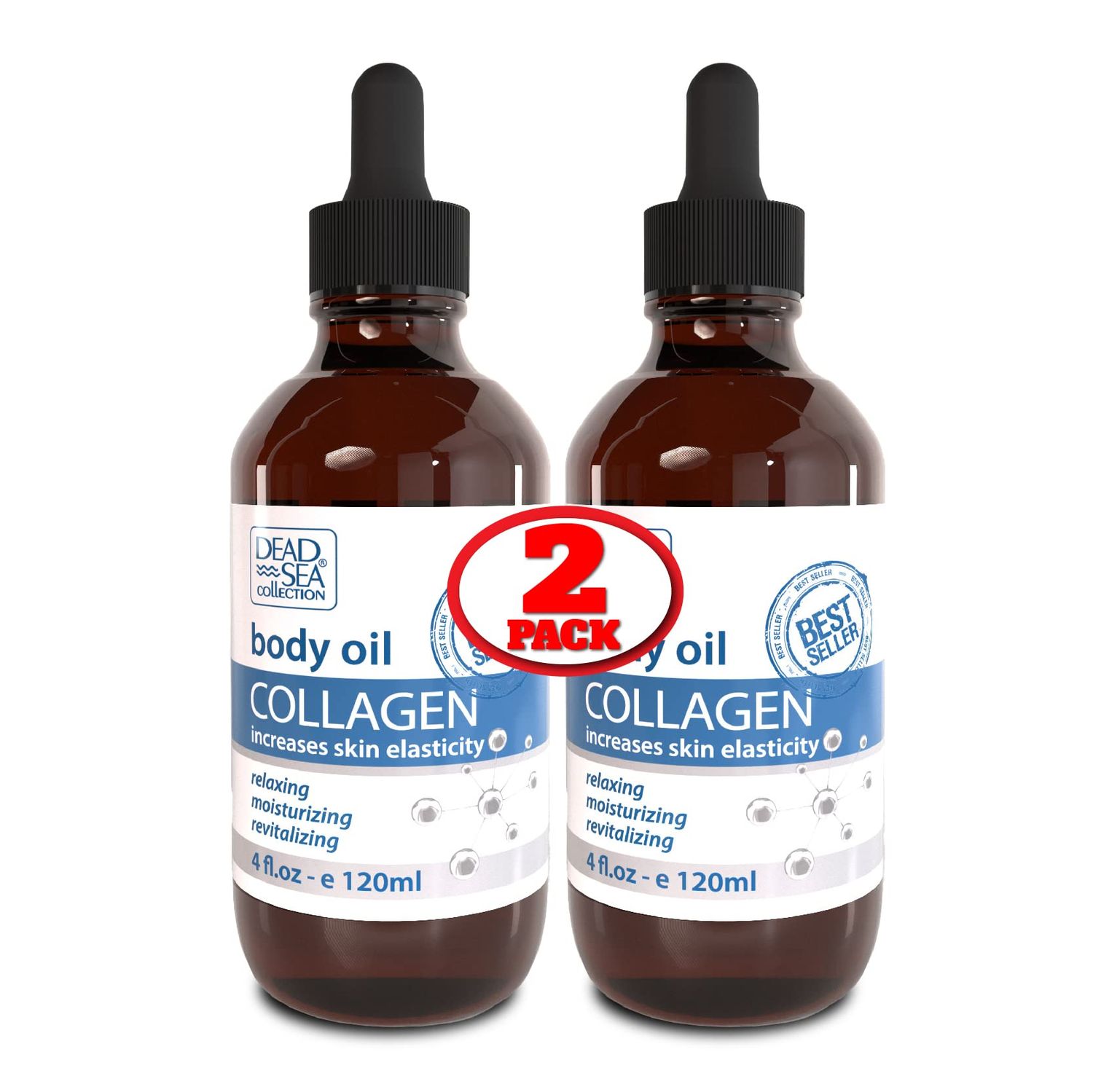 Dead Sea Collection Body Oil for Dry Skin - Collagen &amp; Vitamin E Moisturizing Oil - Anti-Aging and Skin Elasticity Support - Pack of 2 (4 Fl.Oz Each)