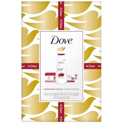 Dove Revitalizing Cherry Collection Gift Set - Cherry &amp; Chia Milk Body Wash, Exfoliating Body Polish + Soap Bar (3 Piece Set)