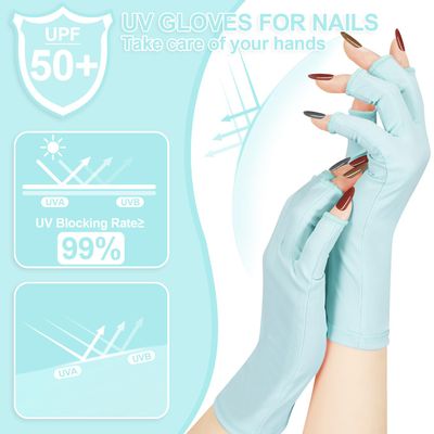 chemotex UV Nail Gloves, Professional UPF50+ Protection UV Gloves for Gel Manicures, Art Skin Care UV Gloves for Gel Nail Lamp, Fingerless Gloves for Protect Hands from Harm, Blue