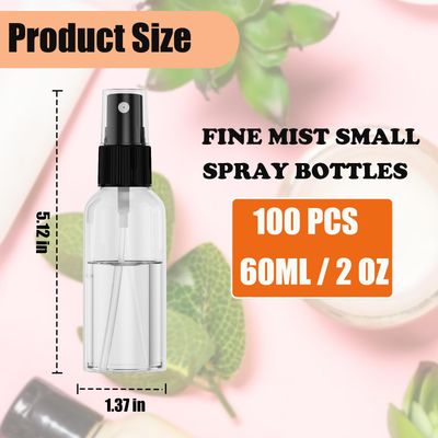 100Pack 2oz Spray Bottles Small, 60ml Travel Spray Bottle Black Fine Mist Sprayer, Empty Refillable Containers Portable Cosmetic Bulk Plastic Spray Bottles for Plants, Cleaning, Misting &amp; Skin Care