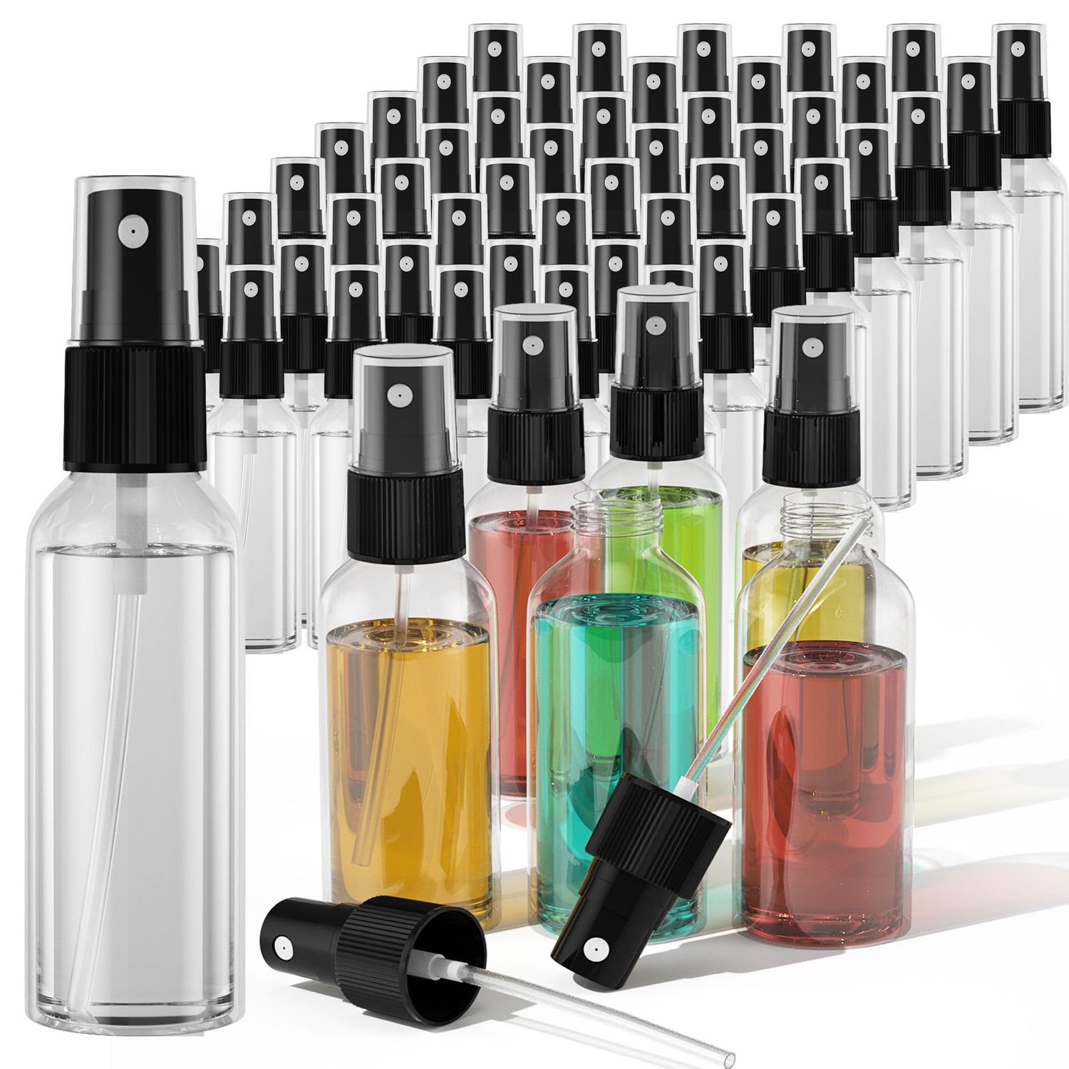 100Pack 2oz Spray Bottles Small, 60ml Travel Spray Bottle Black Fine Mist Sprayer, Empty Refillable Containers Portable Cosmetic Bulk Plastic Spray Bottles for Plants, Cleaning, Misting &amp; Skin Care