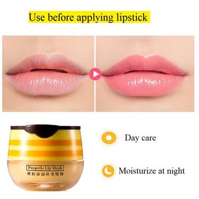 2PCS Lip Balm Honey Pot,Honey &amp; Strawberry Lip Balm, Propolis Moisturizing Honey Lip Mask Lip Balm, Hydrating &amp; Prevention Dry and Cracked Lip Scrubs Exfoliator