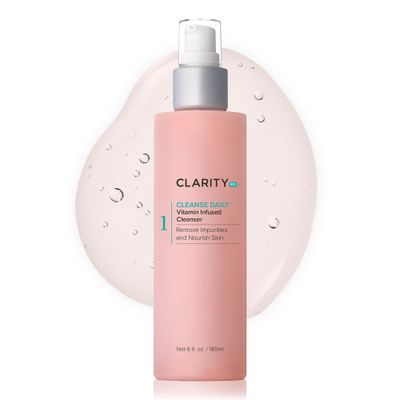 ClarityRx Cleanse Daily Vitamin-Infused Face Wash, Natural Plant-Based Moisturizing Facial Cleanser with Vitamins &amp; Antioxidants, Deep Cleansing, Natural, Paraben Free, for All Skin Types (6 fl oz)