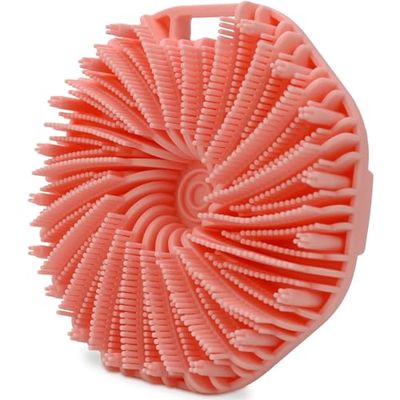 HAYSNA Silicone Body Scrubber, Exfoliating Body Scrubber for All Skin Types, Handheld Shower Brush with Rich Lathering and Easy Cleaning (Pink)
