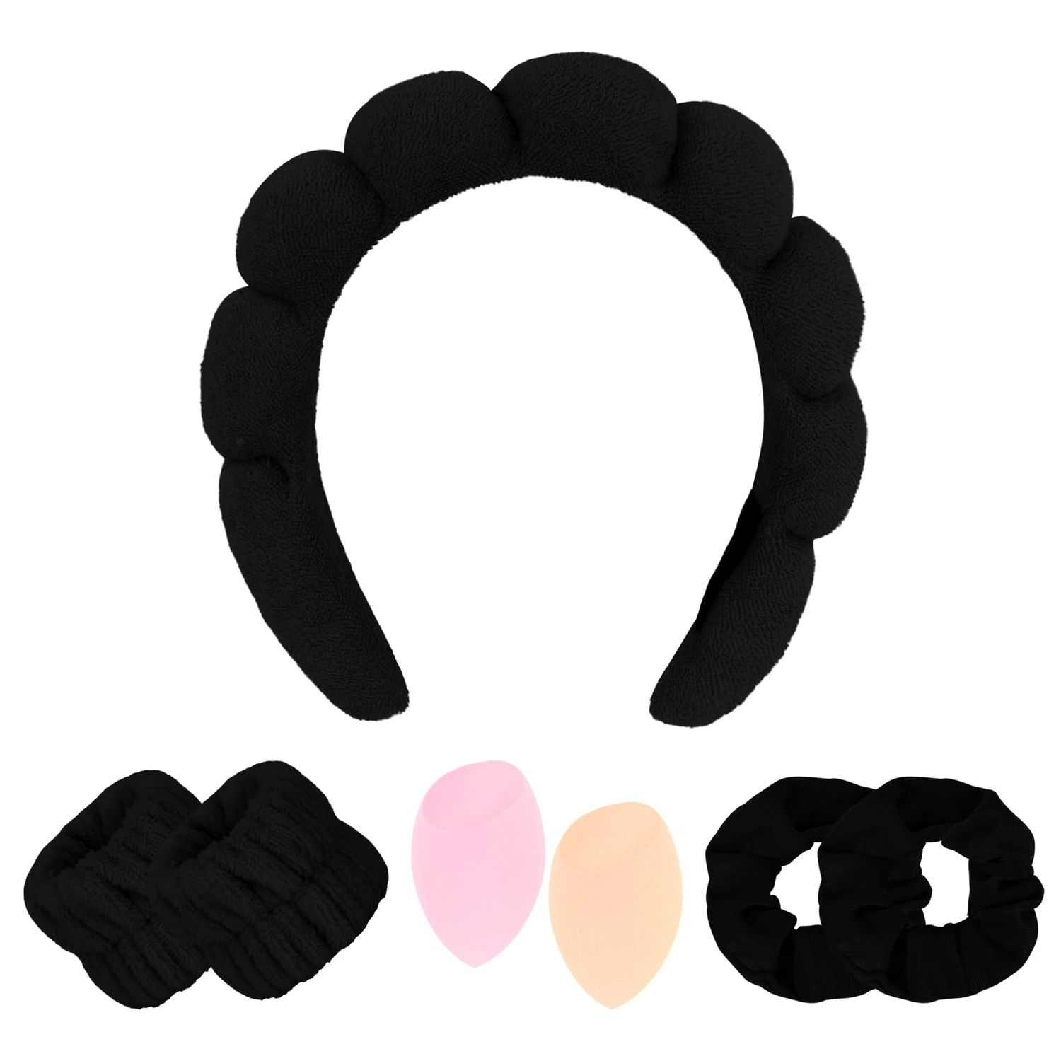 CAVETEE Makeup Headband for Washing Face, Spa Headband Wristband and Makeup Sponge, Skincare Headband Thick Sponge Headband for Women Girls