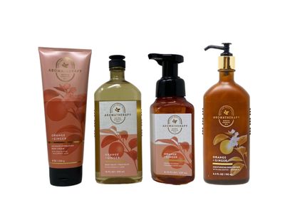 Bath and Body Works Aromatherapy ORANGE GINGER Deluxe Gift Set - Body Cream - Body Lotion - Body Wash and Gentle Foaming Hand Soap - Full Size