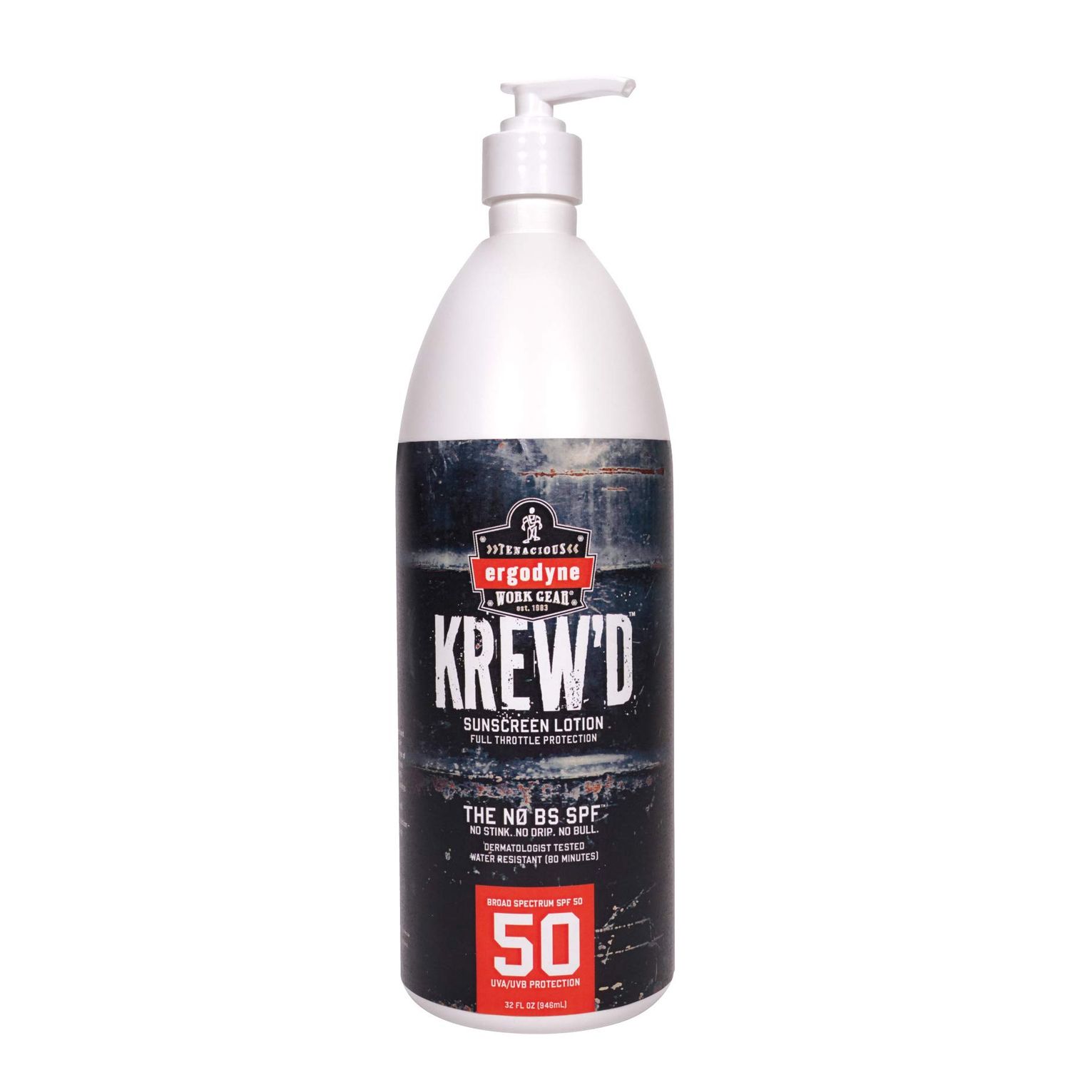 Ergodyne KREWD 6355 Sunscreen Lotion, Broad Spectrum SPF 50, Water Resistant, 32 oz, White