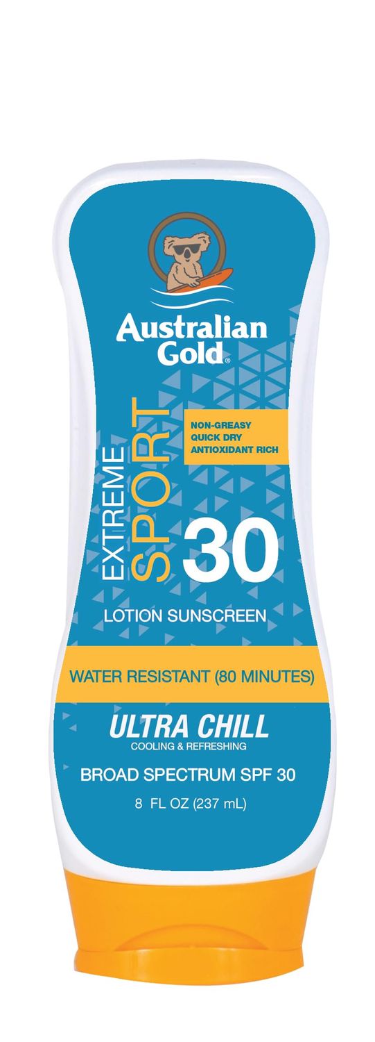 Australian Gold Extreme Sport Sunscreen Lotion SPF 30, 8 Ounce | Broad Spectrum | Sweat &amp; Water Resistant | Non-Greasy | Oxybenzone Free | Cruelty Free