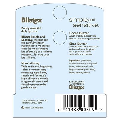 Blistex Simple &amp; Sensitive Lip Moisturizer 0.15 oz (Pack of 5)
