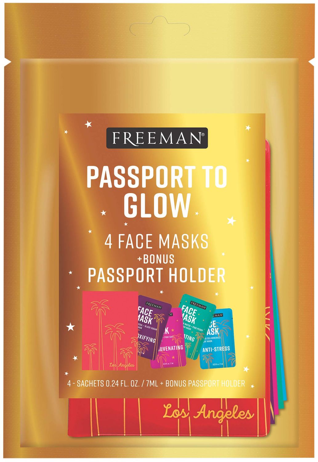 Freeman Beauty Passport to Glow Face Mask Set for Skin Care, With Charcoal, Clay, and Mud Masks, Set of 5