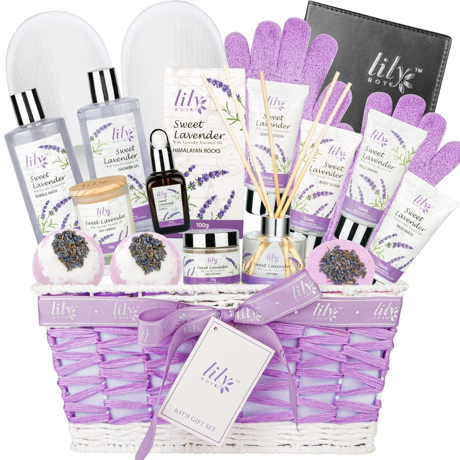 18Pcs Lavender Valentines Day Gifts Bath and Body Gift Basket Set for Women Spa Kit Spa Gift Basket Set for Christmas Mom Birthday Gifts for Women Spa Set Bath Set Spa Gift Set for Mothers Day Gift