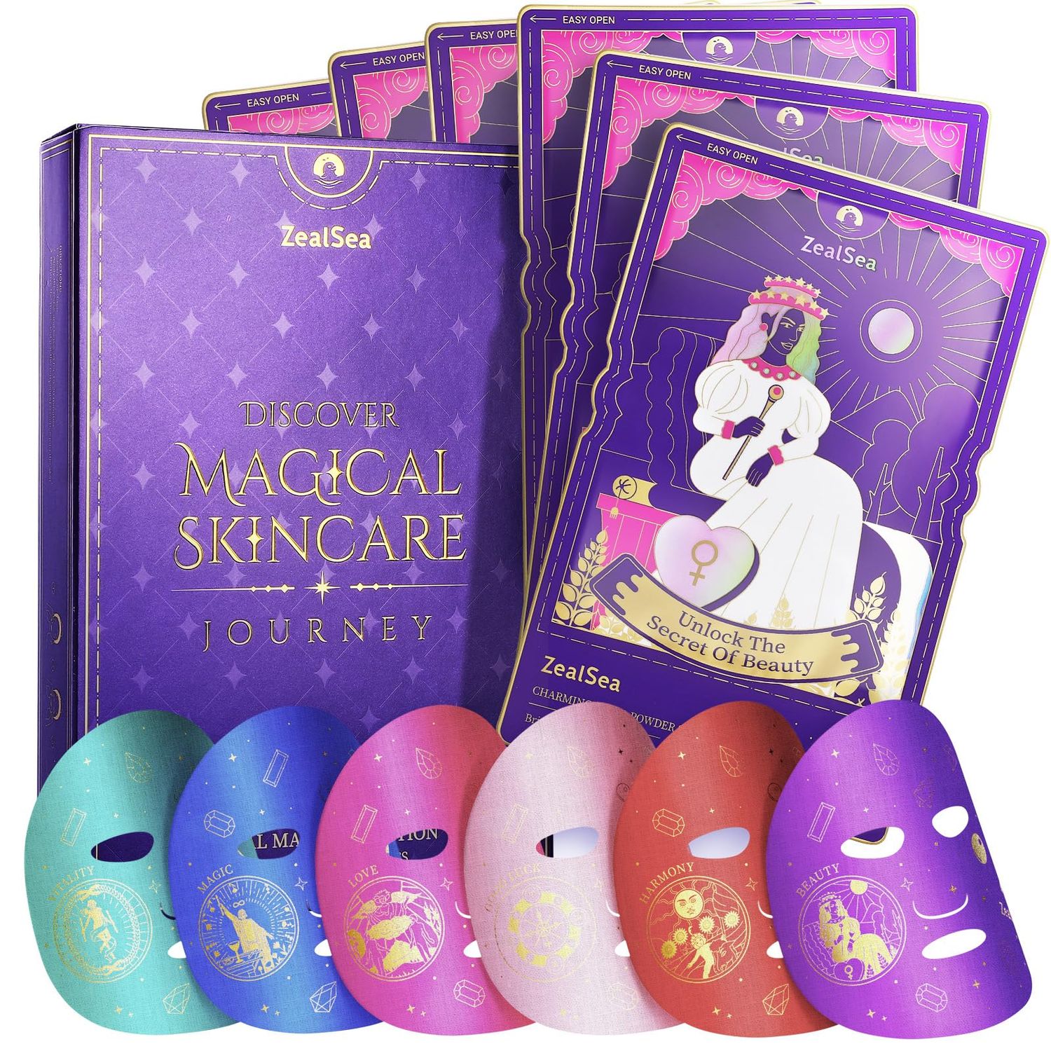 Face Masks Skincare, Collagen Face Mask for Anti Aging, Hydrating Face Masks, Astaxanthin Q10 Face Mask for Antioxidant, Zealsea Magic All-in-one Sheet Mask, Self Care Gift for at Home Spa Party 6pack