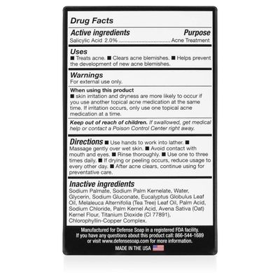 Defense Acne Care Bar Soap 4.2oz | contains 2% Salicylic Acid, Tea Tree &amp; Eucalyptus Essential Oils &amp; Oatmeal (Pack of 5)