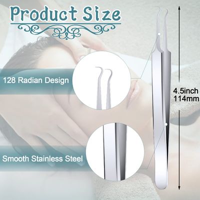 ANCIRS 6 Pack Acne Pimple Blackhead Remover Tweezers, Stainless Steel Acne Tweezers, Curved Pimple Tweezers Extractors Tool for Blackhead Blemish Removal-Silver Color