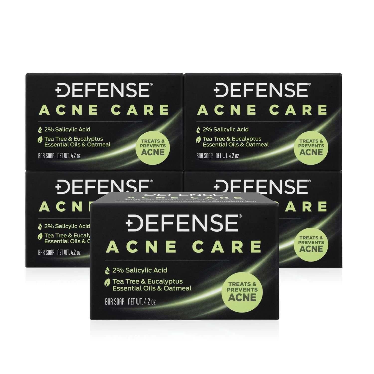 Defense Acne Care Bar Soap 4.2oz | contains 2% Salicylic Acid, Tea Tree &amp; Eucalyptus Essential Oils &amp; Oatmeal (Pack of 5)
