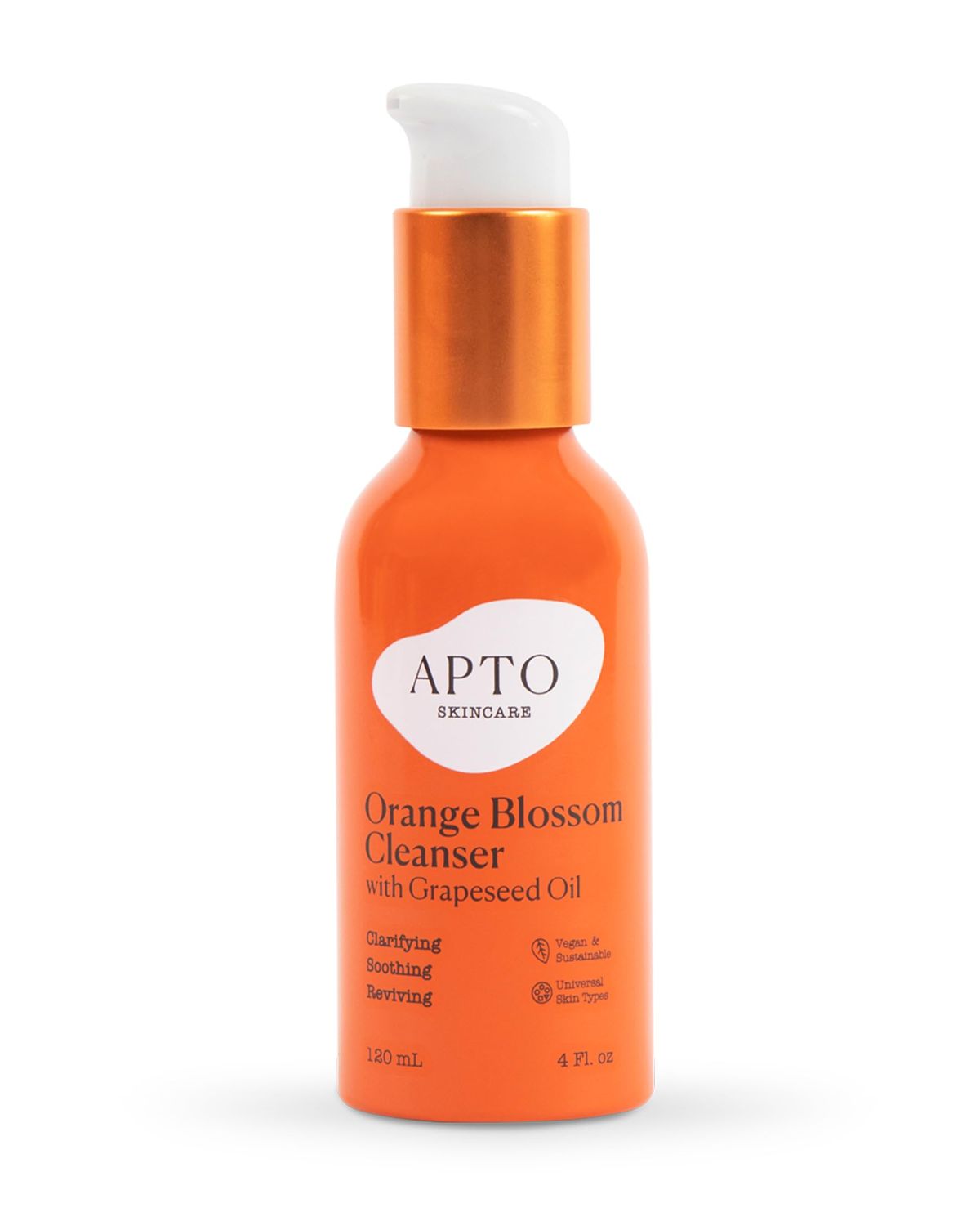 APTO Orange Blossom Cleanser w/Grapeseed Oil: Gentle but Effective Lightly-Foaming Daily Face Wash for Skin That&#39;s Clarified &amp; Refreshed, 4 fl. oz.