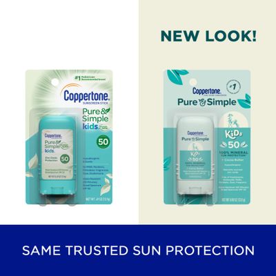 Coppertone Pure and Simple Kids SPF 50 Sunscreen Stick, Zinc Oxide Mineral Sunscreen, Kids Sunscreen, Face Sunscreen, 0.49 Oz