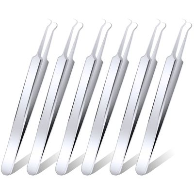 ANCIRS 6 Pack Acne Pimple Blackhead Remover Tweezers, Stainless Steel Acne Tweezers, Curved Pimple Tweezers Extractors Tool for Blackhead Blemish Removal-Silver Color