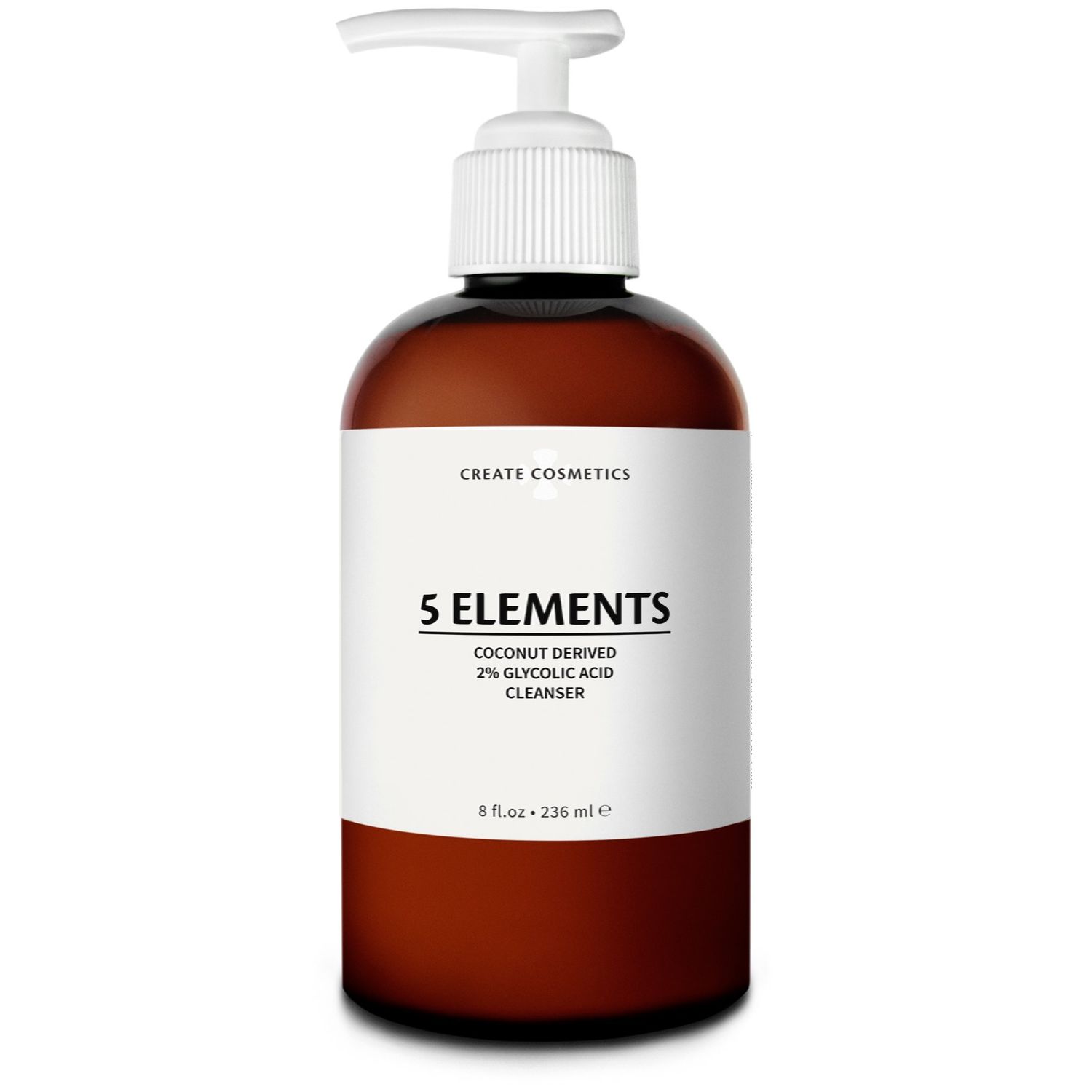 Create Cosmetics 5 Elements Cleanser - 2% Glycolic Acid Non-Drying Face &amp; Body Wash. Coconut Derived, Vegan, Preservative Free, Non Lathering - 8 oz