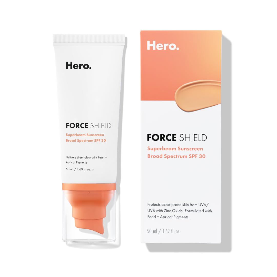 Force Shield Superlight Apricot Sunscreen from Hero Cosmetics - Broad Spectrum Everyday Mineral SPF 30 with Apricot Pigments - No Added Fragrance, No Sulfates, No Parabens (50 ml)