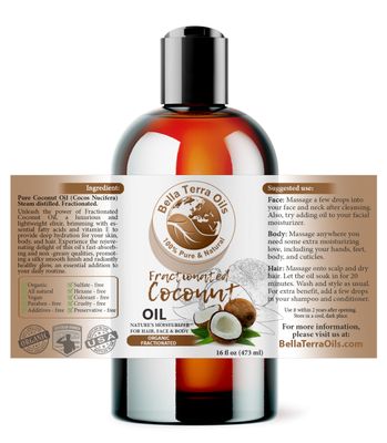 Bella Terra Oils - Liquid Organic Fractionated Coconut Oil 16oz - The Ideal Mix of MCTs &amp; Fatty Acids, A Lustrous Elixir for Daily Skin Care